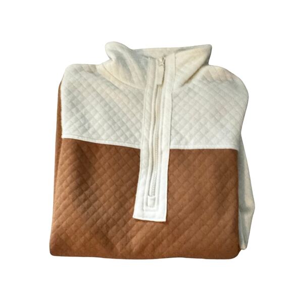 Croft & Barrow Women’s Quilted 1/4 Zip Pullover Brown/White Colorblock - Picture 1 of 9